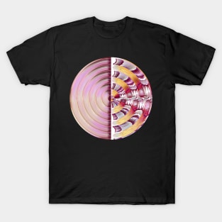 Record round in pale pink and yellow T-Shirt